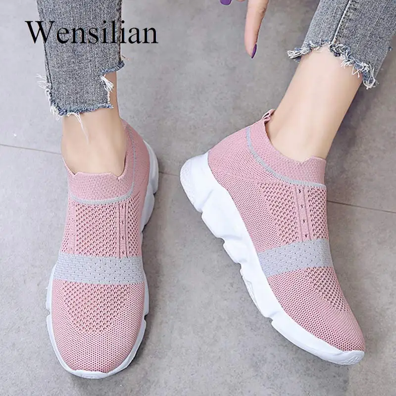 

Summer Sock Shoes Women Sneakers Trainers Tenis Feminino Mesh Black Sneakers Knitted Vulcanize Ladies Flat Shoes Zapatos Mujer