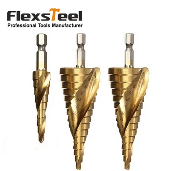 

3pcs/set Titanium Coated HSS Spiral Grooved Core Drill Step Drill Bit Set 4mm to 12mm/20mm/32mm Cut Tool Set