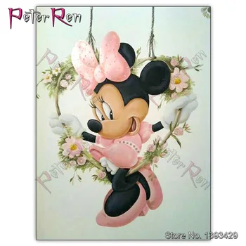 

Peter ren Diamond Painting Cross Stitch Animal Minnie picture full Diamond Embroidery Animal mouse rhinestone heart flower Swing