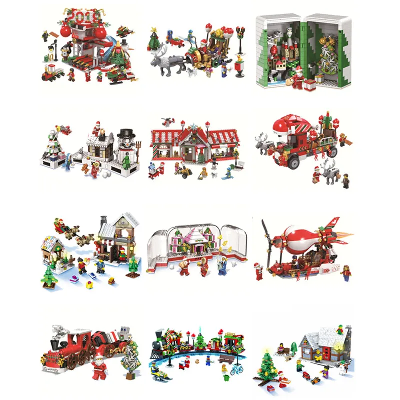 

2018 New Christmas Sets Santa Winter Village Train Hot Air Balloon Model Building Blocks Bricks Kids Toys Compatible With Lego