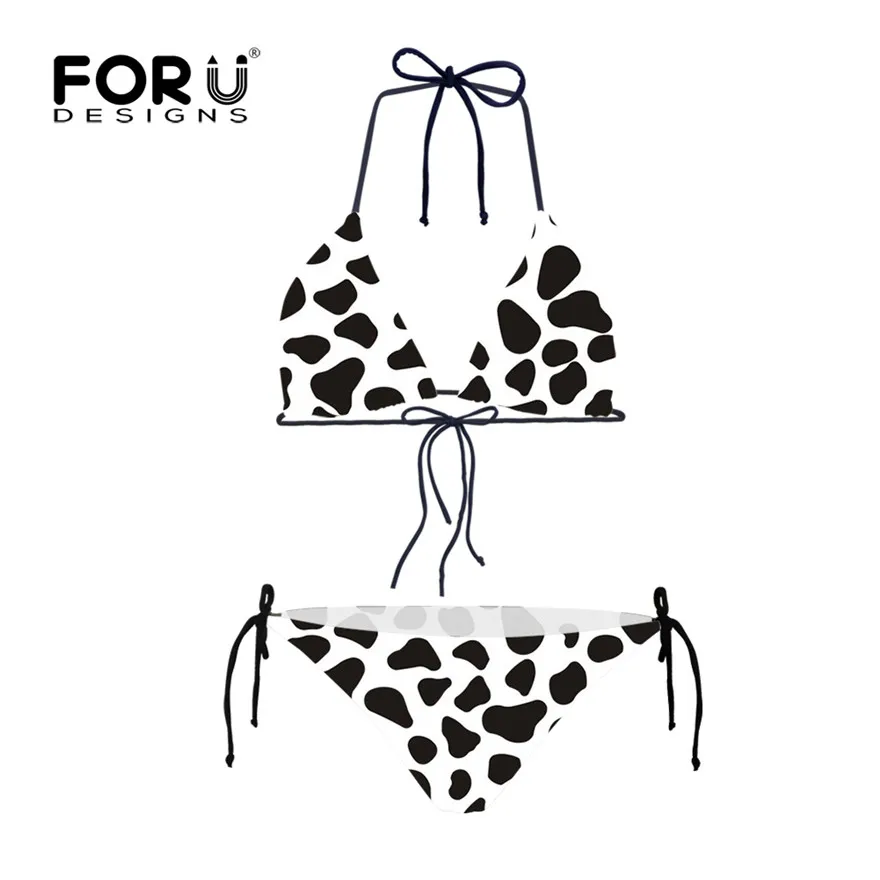 

FORUDESIGNS Sexy Bikini Set Swimming Suit for Women Cow Lamb Sheep Pattern Women Swimsuit Push Up Summer Plus Size Swimwear 2019