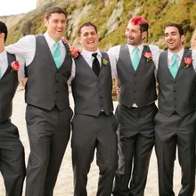 Темно-серая Свадебная жилетка и брюки для мужчин Slim Fit Мужские свадебные костюмы(жилет+ брюки+ галстук