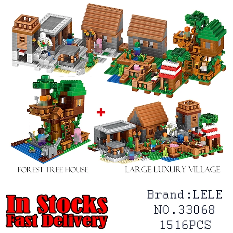 

LELE 33068 1516PCS My World Minecraft The Village & Jungle Tree House action figures Building Block Bricks Toy For Children Gift