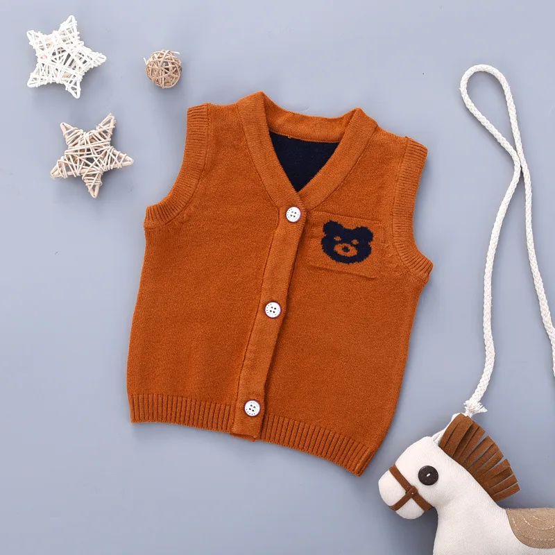 Cotton Bear Knit Baby Sweater Vest Sleeveless V-Neck Infant Boys Sweater Casual Soft Baby Clothes Newborn Girls Sweater Autumn (6)