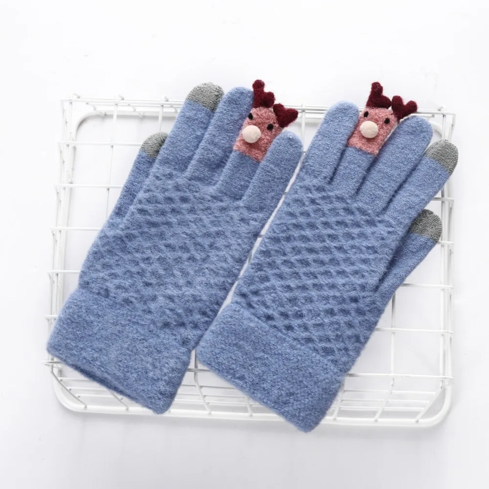 Милые животные прочные детские зимние вязаные перчатки с сенсорным экраном зимние теплые варежки для бега для девочек женские супер теплые перчатки