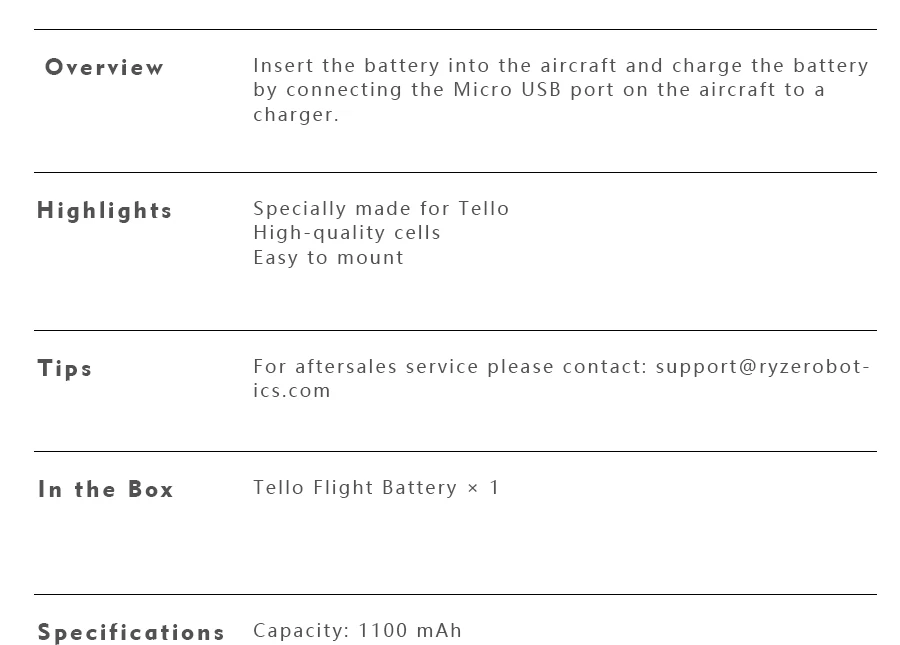 Аксессуары для интеллектуального летного аккумулятора DJI Tello 1100 mAh 3,8 V 4,18 Wh для дрона DJI Tello аксессуары для полетов es