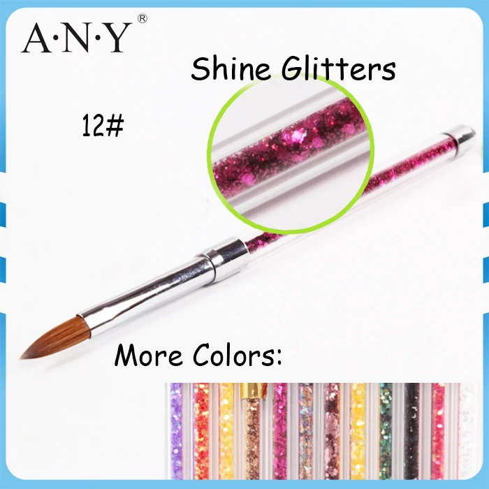 

Free Shipping ANY Clear Acrylic Handle With Red Shine Glitters Kolinsky Acrylic Brush 12#/Oval Single Piece