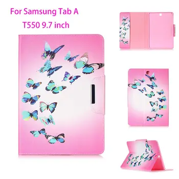 

New Painted Flip Leather Case For Samsung Galaxy Tab A 9.7 T550 T555 P550 9.7 inch Back Covers tablet Flowers Card Shell Housing