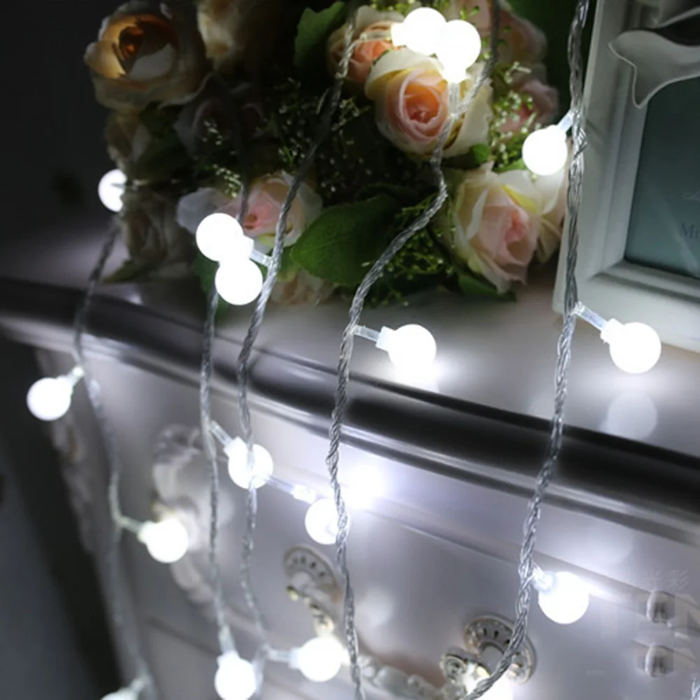 White balls Holiday lights 1-2m 10-20leds Led Light string Battery Operated Xmas christmas wedding valentine Day fairy decor F White balls Holiday lights 1-2m 10-20leds Led Light string Battery Operated Xmas christmas wedding valentine Day fairy decor F