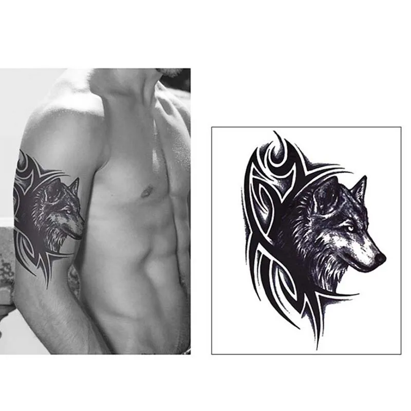 New Waterproof Temporary Tattoo Sticker Sketch Large Wolf Heads Pattern Animals Water Transfer Body Art Flash Fake Tatoo