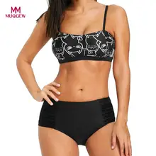 Бикини, топ для девочек, с рисунком кота, милый раздельный бикини, шорты, плавки, комплект бикини для женщин, с рисунком кота, для влюбленных, купальный костюм, купальник, бикини