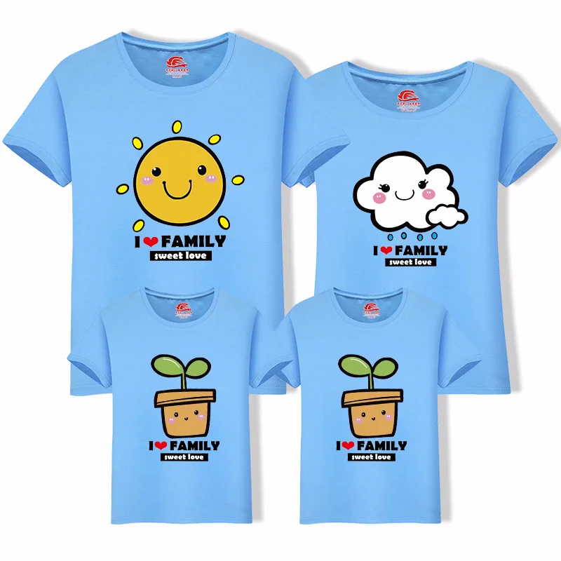 Family Matching Outfit Summer Short Sleeve T Shirt Top Clothes Cotton Mother Father Son daughter Dress Cartoon Sun Rain LD10385
