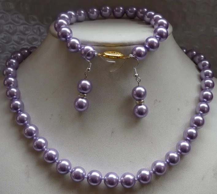 Новинка, ювелирный набор из жемчуга в виде раковины, 10 мм, очаровательное круглое фиолетовое ожерелье с жемчугом в виде раковины, браслет, серьги JT5202