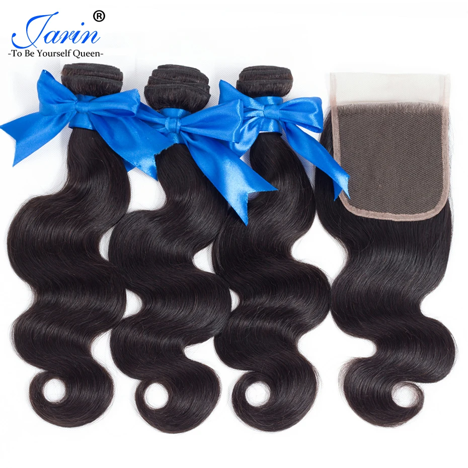 

Jarin Human Hair Bundles with Closure Brazilian Body Wave 3 Bundles with Lace Closure Free Middle Part Natural Color Can be Dyed