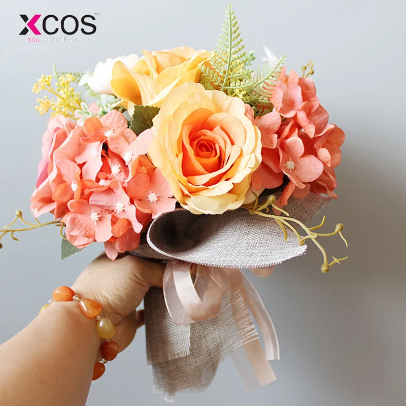 Xcos богемный стиль Свадебные цветы Свадебные букеты коралловый оранжевый розовый букет невесты высокого качества