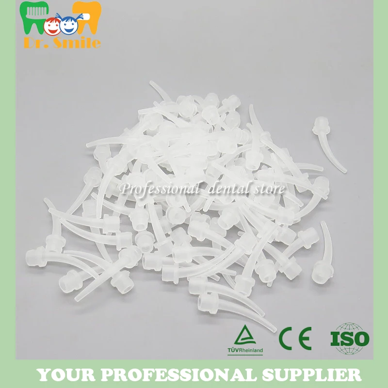 

100 PCS Intra Oral Dental Impression Mixing Tips Mixer Syringe The transparent mixing tip pink and Green include