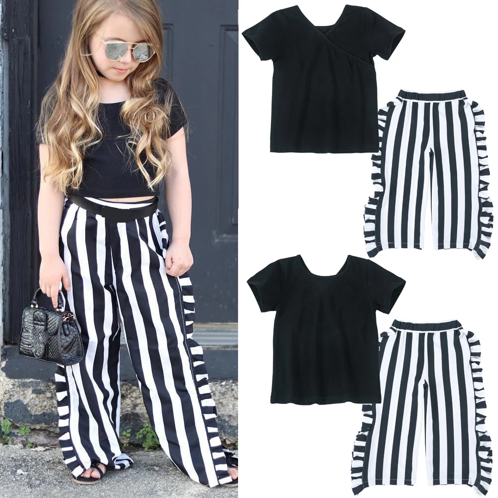 New-Children-s-Sets-T-shirt-Tops-Long-Striped-Pants-Summer-Outfits-Clothes-2PCS-Cotton-Baby