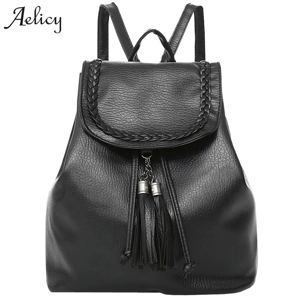

Aelicy 3Pcs/Set School Bags For Teenage Girls Black PU Leather Women Small Women Backpacks female Backpack Shoulder Bag Purse