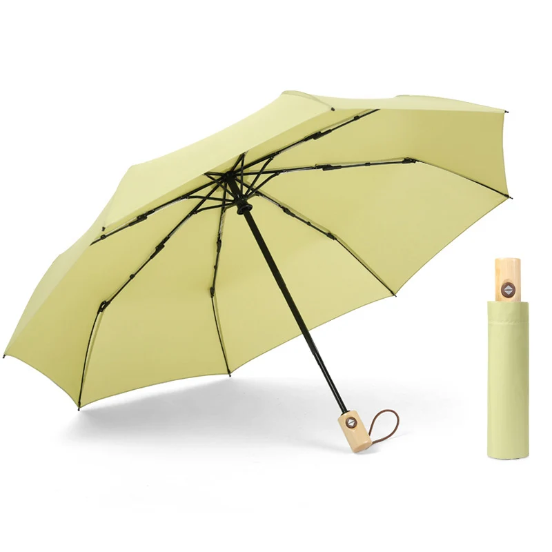 YADA Retro Wood Handle Design Automatic Umbrella Fold Rain Umbrella For Women UV Rainproof Sun Protection Parasol Umbrella YD099