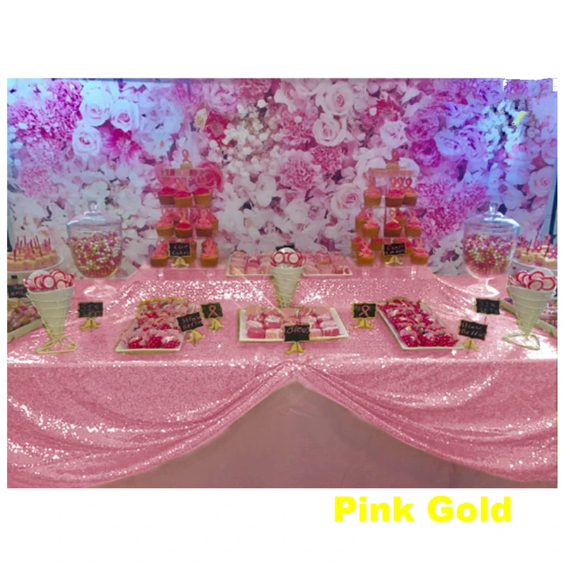 

Pink Gold tablecloth 90x132in Glitter Round Rectangular Embroidered Sequin Table cover for Wedding Party Christmas Decor-9525
