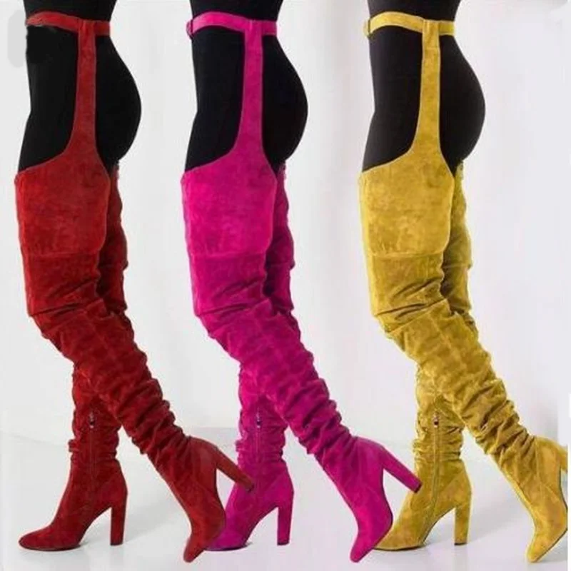 Bottes Talons Chaussures As Picture Solide Longue Taille Picture Femme Celebrity Bout Gladiateur Extreme Femmes Haute Flock Entrejambe Cuisse Chunky Pointu as tpwcZFq