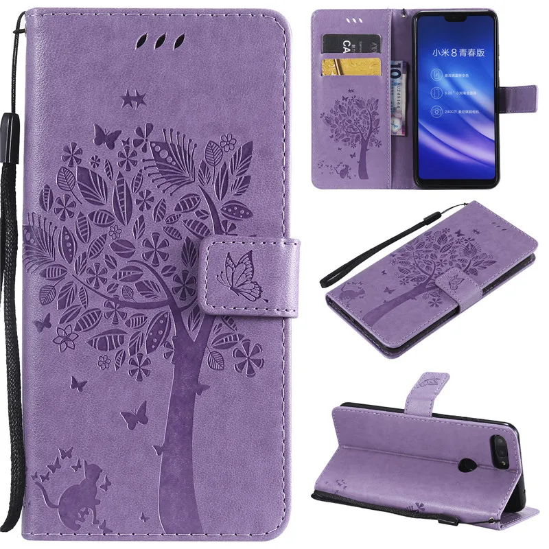 Magnetic PU Leather 3D Embossed Cat Tree Wallet Case For Xiaomi 8Lite Flip Wallet Phone Case Cover For Xiaomi 8Lite Case Coque (6)