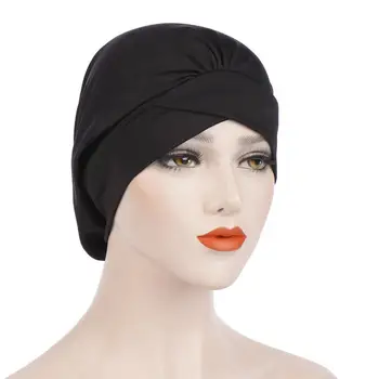 

Fashion Cross Pleated Decor Women Muslim Turban Hat Head Elastic Cap new