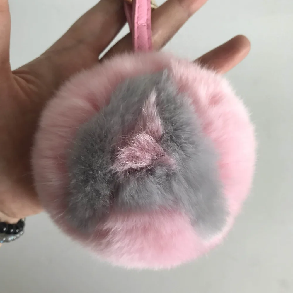 

Magicfur -ABcharm Letter Initial A Real Rex Rabbit Fur Gray LetterBall Soft Keyring Handbag Charm Car Phone Keychain Pendant