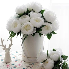 5pcs 25 Head Artificial Dried Flowers Rose Peony Artificial Flowers For Decoration White Fake Flowers Bouquet Flowers With Vase flowers