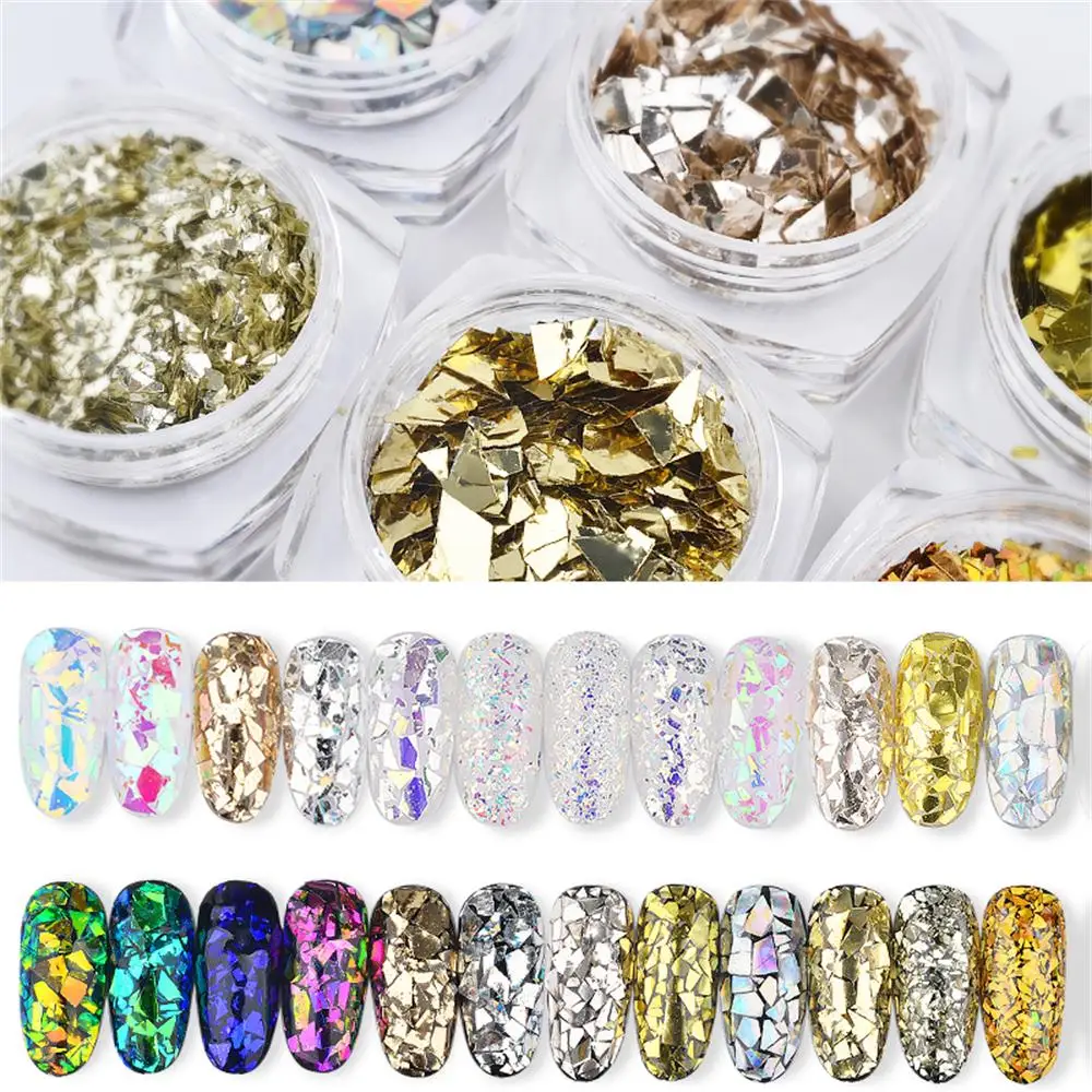

6 Boxes/Set Irregular Cellophane Paper Flakes Slice For Nail Decors Nail Sequins 3D Glitter Beautiful Abalone Shell Decorations