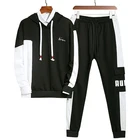 Men's Pullover Drawstring Waistband Tracksuit Men 2 Piece Tracksuit Athletic Sweatsuit Hoodies and Pants Sportwear Jogger Set
