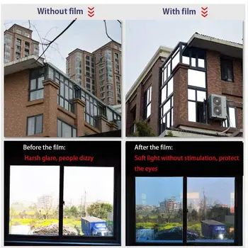

One-way Mirror SUNICE Silver&silver One-way Solar Window Glass Film Heat Insulation Reflective Vinyl Privacy House Decor Summer