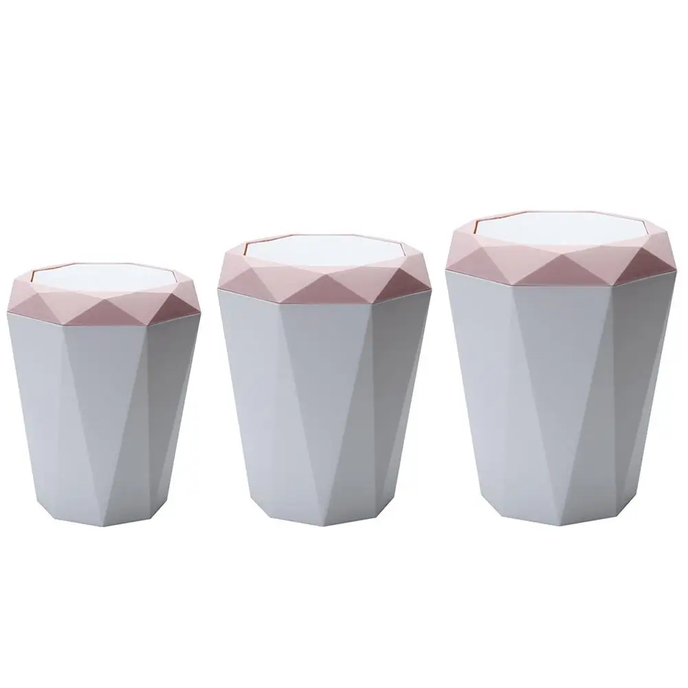 

1pc PP Plastic Trash Can Diamond Shape 3 Size Garbage Bucket Creative Covered Kitchen Living Room Computer Desktop Waste Bins