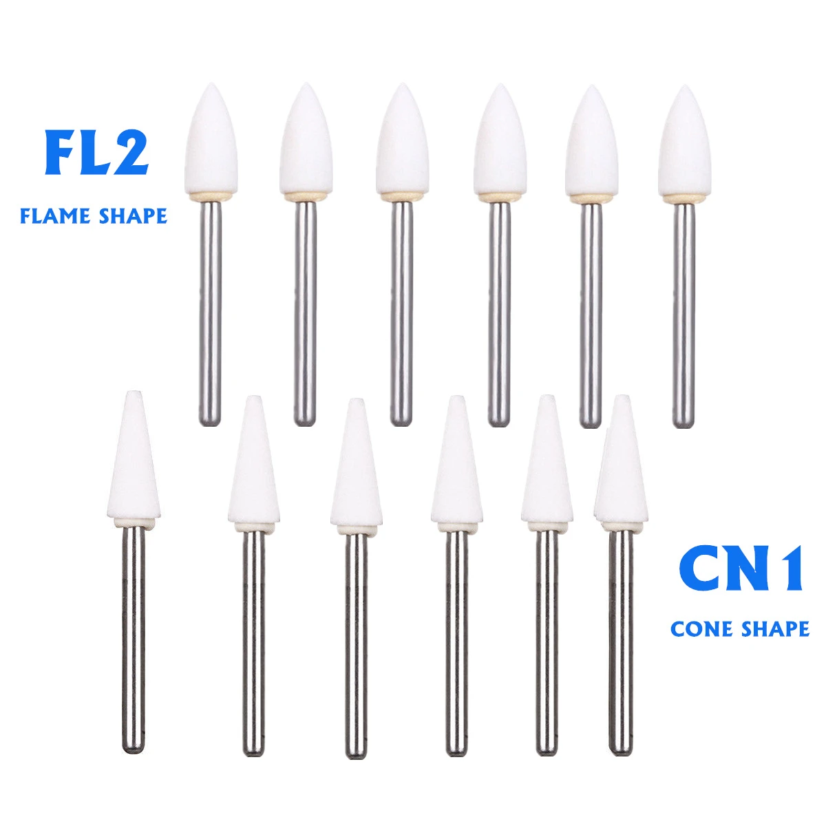 12 шт./упак. фильцы зуботехнические полировочные, камень фарфор смолы шлифовка наконечникка для бормашины боры FG конус пламя белый камень Инструменты для отбеливания зубов