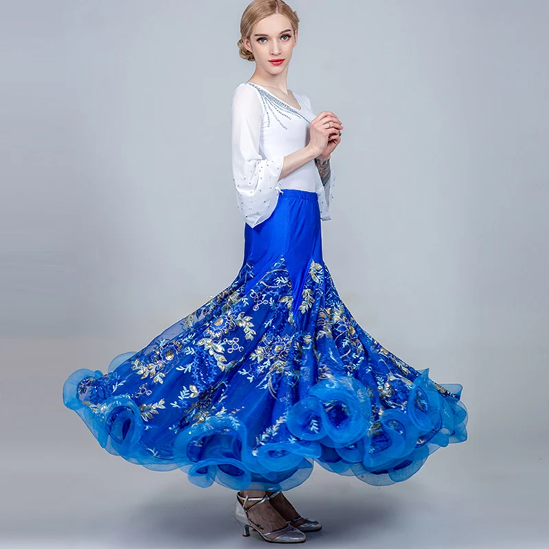 US $31.00 New Fashion Embroidered Big Swing Skirt Ballroom Dress Women Standard Dance Wear Waltz Salsa Competition Dancing Clothes DL3870