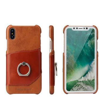 

case for iphone x back cover fierre shann Simple classical Fashion Genuine Leather cases with Ring brackets for iPhone X