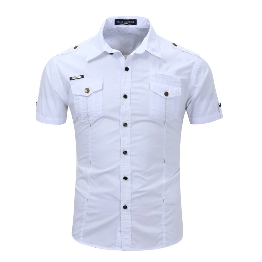 2022 New Arrive Mens Cargo Shirt Men Casual Shirt Solid Short Sleeve Shirts Multi Pocket Work Shirt Plus Size 100% Cotton 6