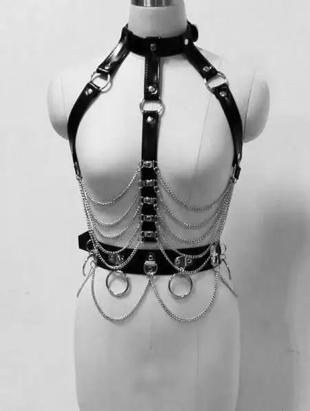 

women leather harness sexy chains body women Bondage Goth Party bodychain Fashion Festival Outfits Jewelry Accessories