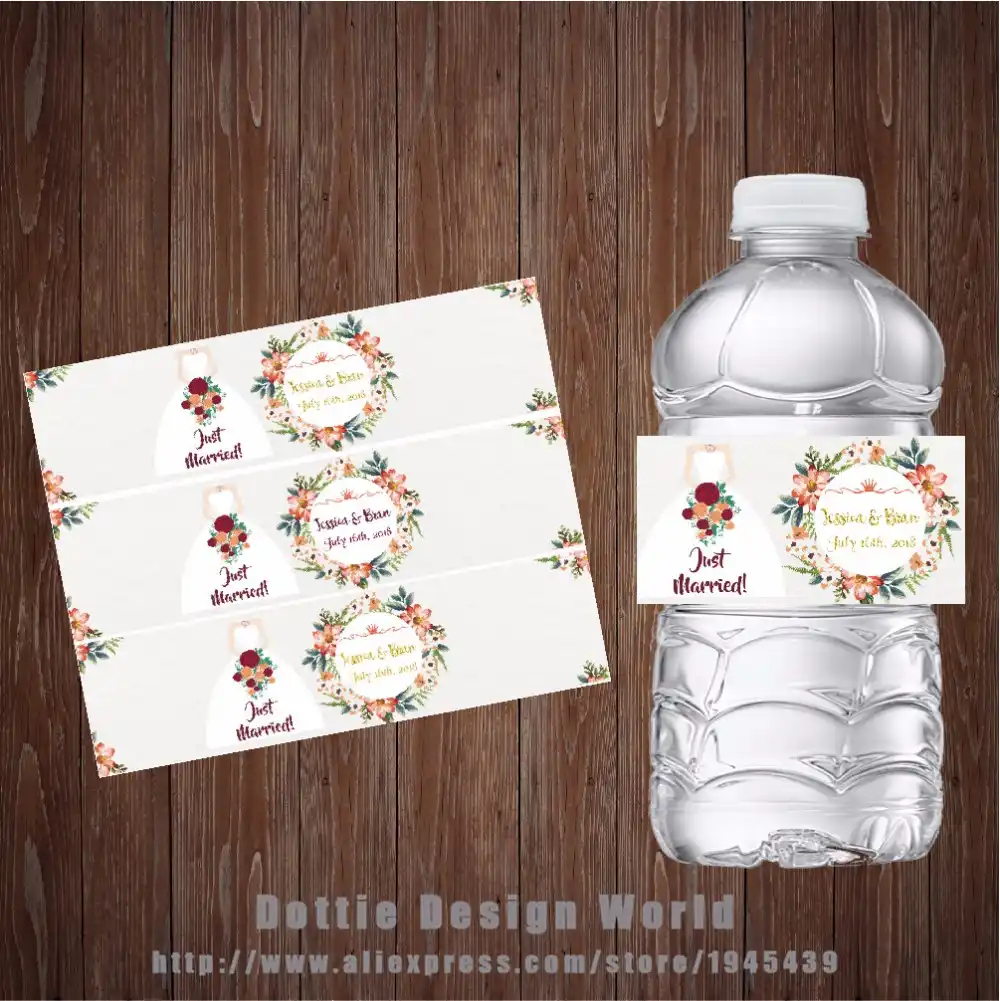 20 pcs lot floral wedding water bottle labels candy bar wrapper custom wedding decoration birthday party supply free shipping wedding water bottle labels