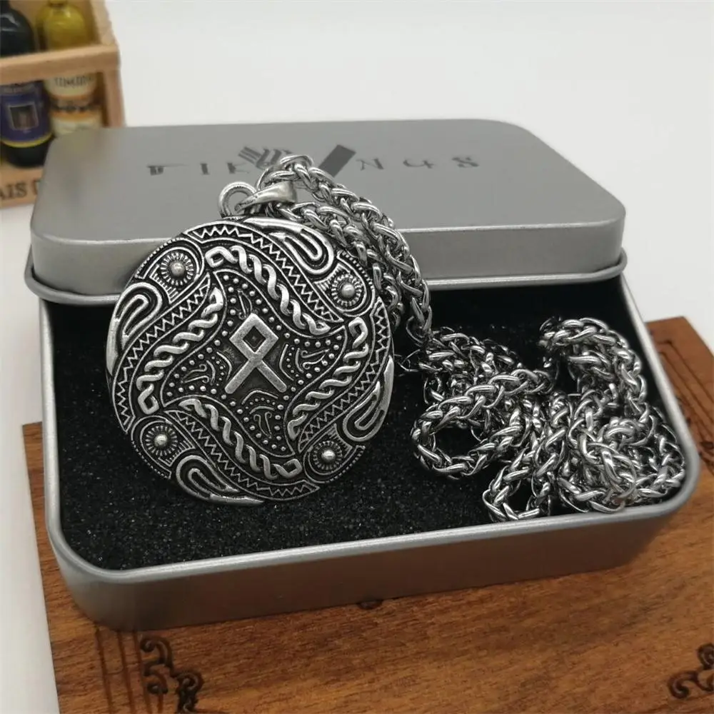 

Norse Viking Pendant Odin Raven Smybol Amulet futhark Ancient silver Necklace pagan jewelry vintage style 1pc