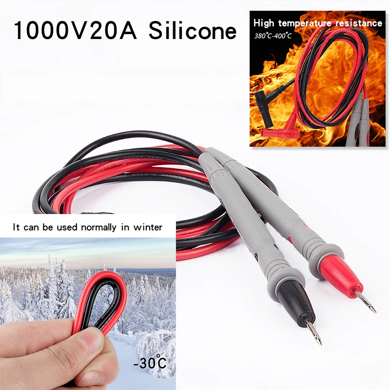 

1 Pair Silicone Probe Test Leads Pin for Digital Multimeter Needle Tip Meter Multi Meter Tester Lead Probe Wire Pen 1000V 20A