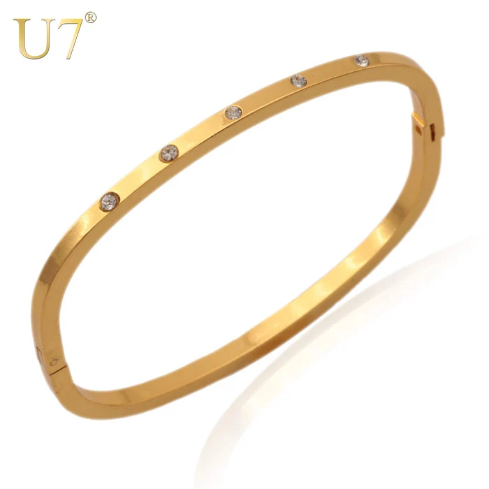 

U7 Unique Crystal Bangles For Women Or Men Jewelry Wholesale Gold Color Rhinestone Bracelets & Bangles H312