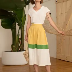 Европейский Стиль 2018 сезон: весна–лето мода плиссированные юбки Для женщин элегантные свободные эластичный пояс Лоскутная длинная юбка