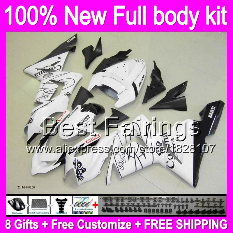 

Fairing +Tank Body White CORONA For KAWASAKI NINJA ZX10R 04-05 0B15 ZX-10R ZX 10R ZX 10 R black white 04 05 2004 2005 +decal