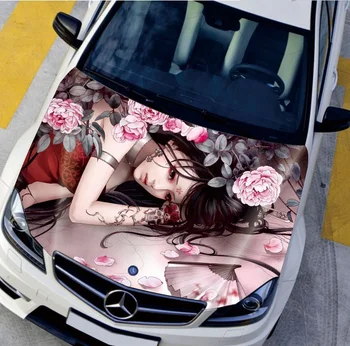 

EMS Car Engine Hood Sticker Head Pretty Girls Decal Styling Decor Carbon Vinyl Cover Waterproof DIY HD Hood Decal Car