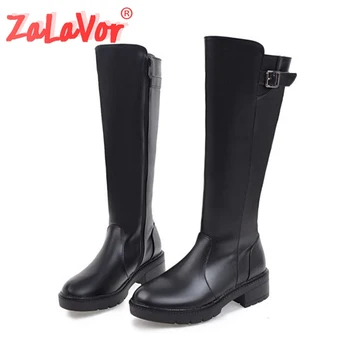 

ZALAVOR Women Knee High Boots 2020 Fashion Pu Leather Shoes Women Office Ladies Outdoor Winter Boots Footwear Botas Size 34-43