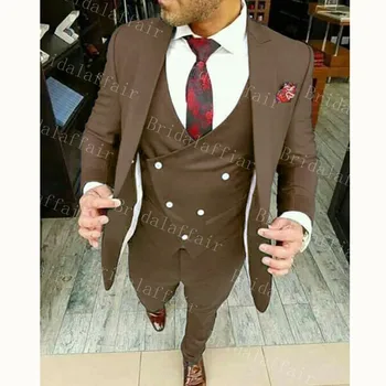 

Bridalaffair Brown Grey Men's Suit Peak Lapel 3 Pieces 1 Button Tuxedos Wedding Suit for Men Set Custom Made(Jacket+Pants+Vest)