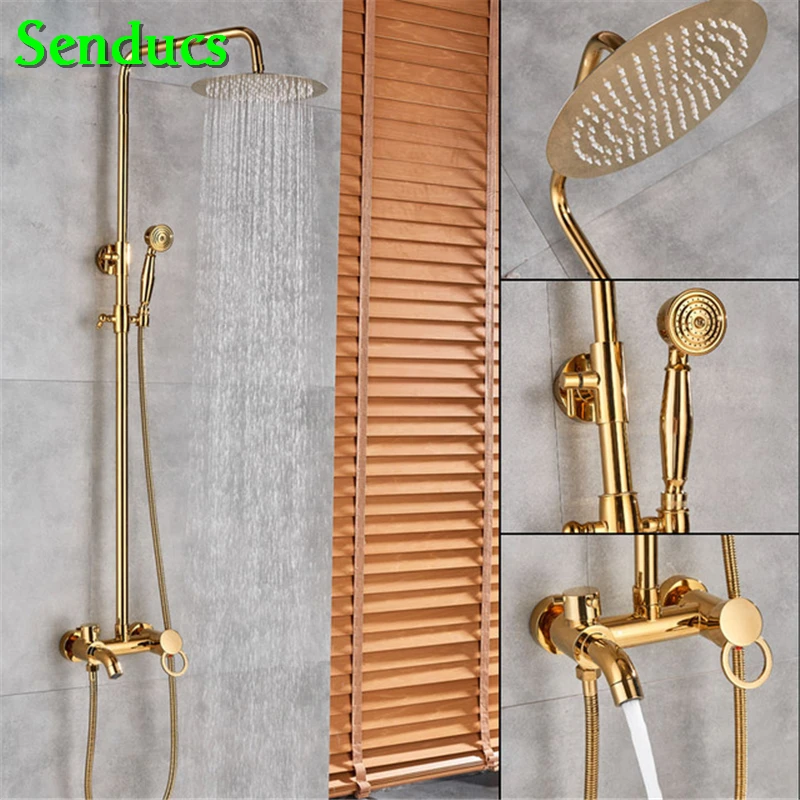Senducs Bathroom Gold Shower Set with High Quality Polished Bathroom
