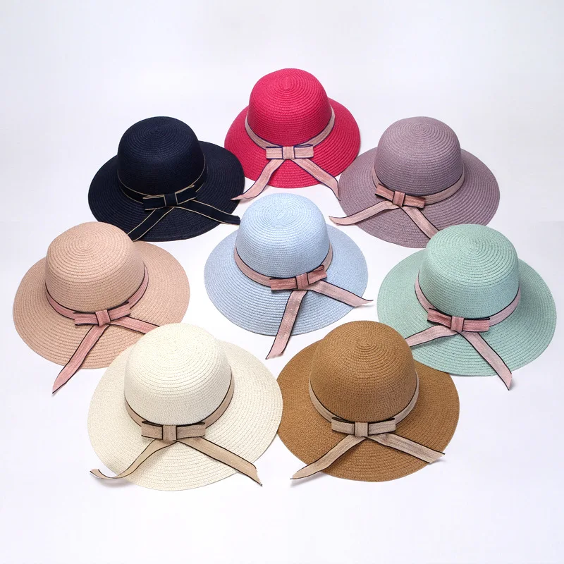 Шляпы от солнца для женщин, летний капюшон в Корейском стиле, складные пляжные женские соломенные элегантные милые женские шляпы с бантом, различные цвета, повседневные