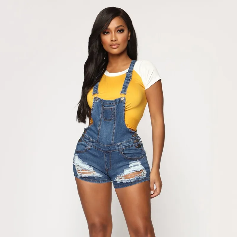 

sexy Hole denim jumpsuit short women salopette rompers Pocket bodycon summer jeans overalls Casual fashion party club combishort